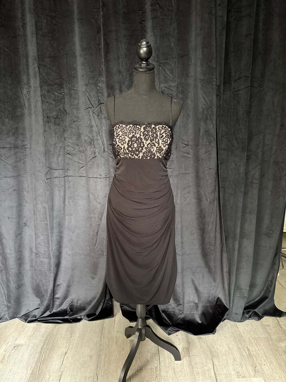 JS Boutique Black Lace Bodice Ruched Cocktail Dress Size 12